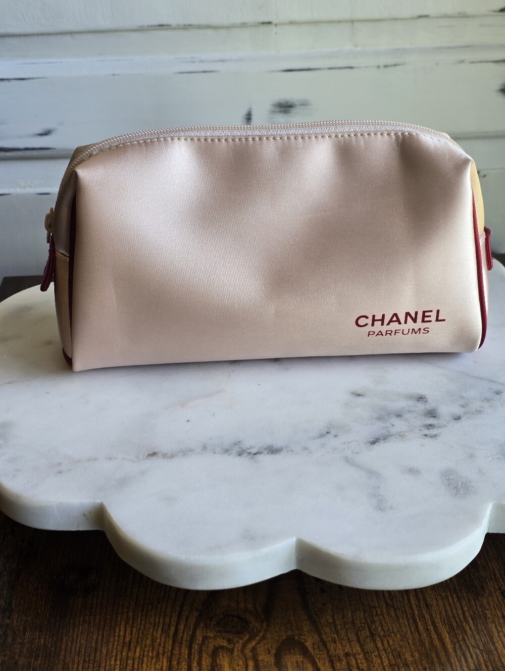 Chanel Parfums Pink Satin Cosmetic Bag Pouch